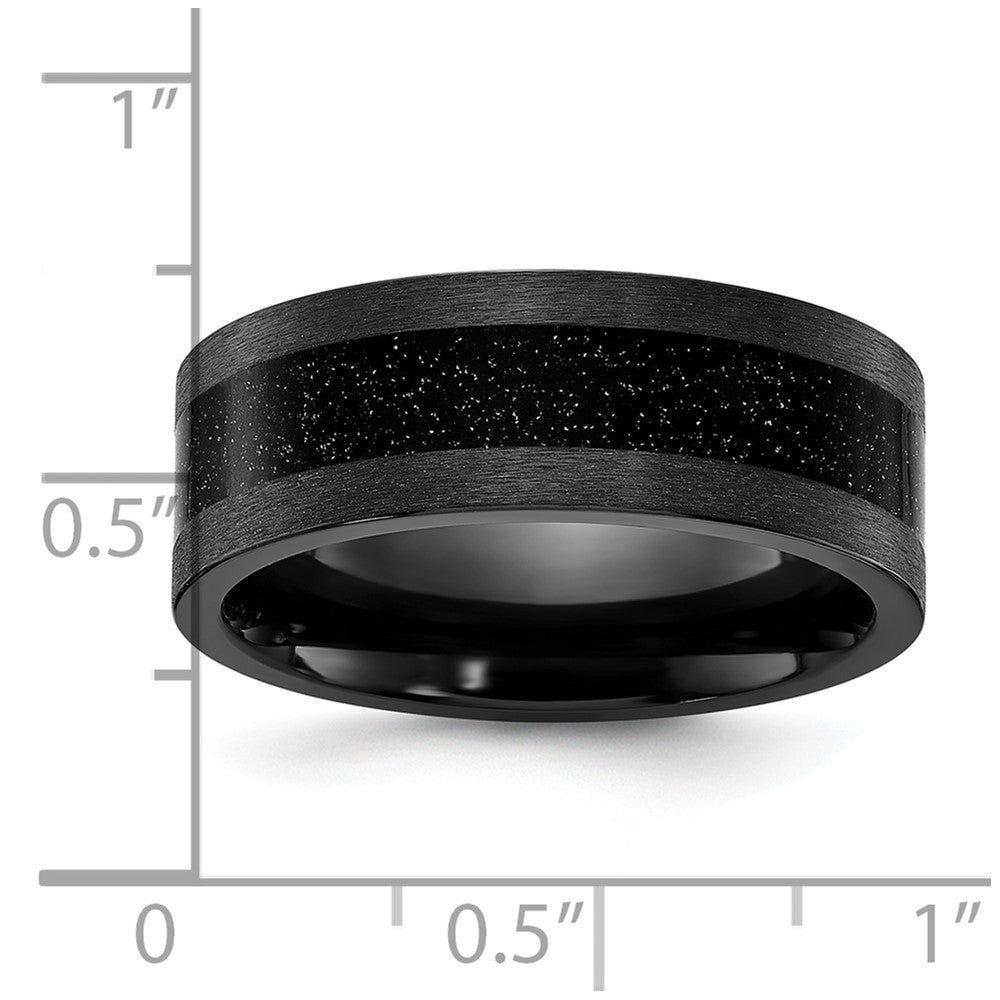 Chisel Black Zirconium Polished with Black Star Sandstone Inlay 8mm Band Size - 11.5