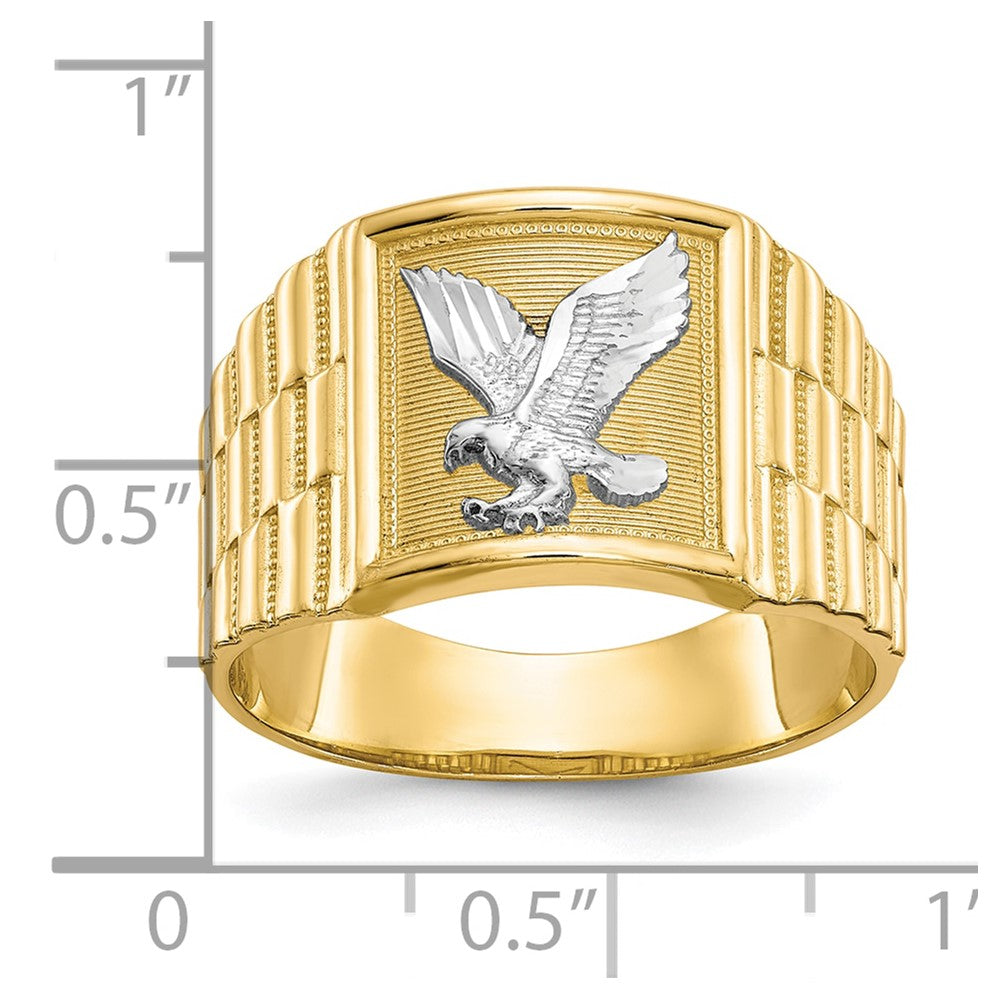 14k and Rhodium Men's Eagle Ring Size 10