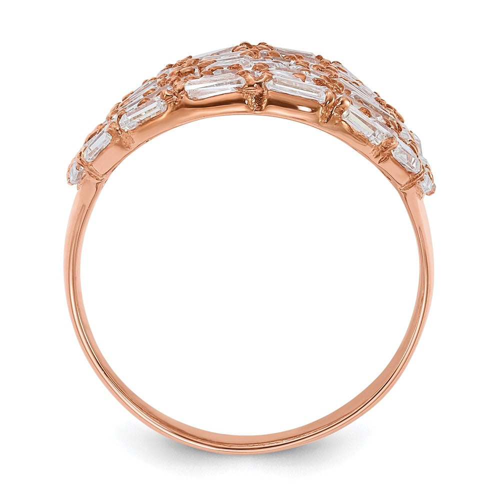 Sterling Silver Rose Gold-plated Oval Baguette Crystal Size 9 Ring