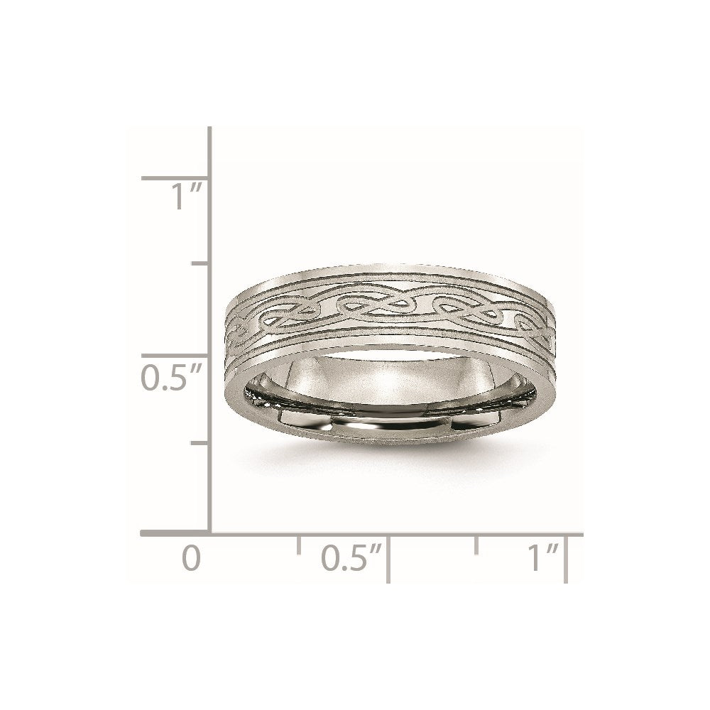 Stainless Steel Brushed Celtic Laser Etched 6mm Flat Band Size - 9.5