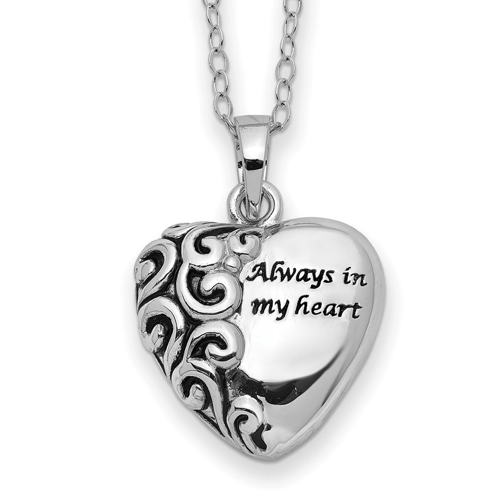 Sentimental Expressions Sterling Silver Antiqued Heart Remembrance Ash Holder 18 Inch Necklace 18 Inches