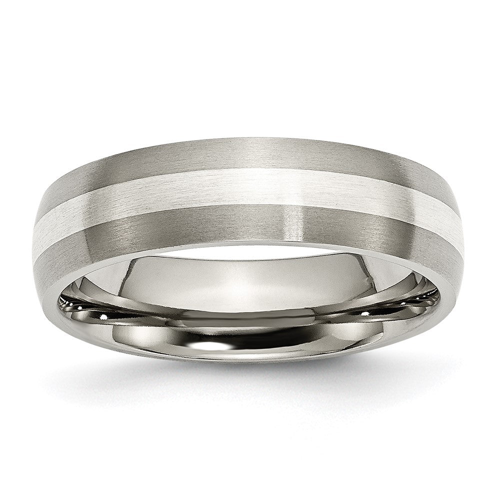 Titanium Brushed w/Sterling Silver Inlay 6mm Band Size - 10