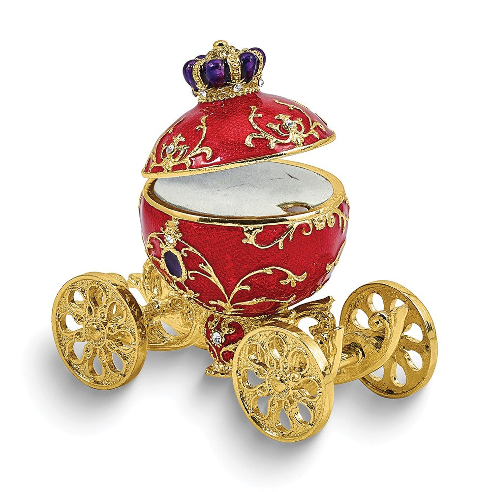 Luxury Giftware by Jere Bejeweled FORWARD ROLL Crown Carriage Trinket Box with Moveable Wheels, Ring Insert and Matching 18 inch Necklace