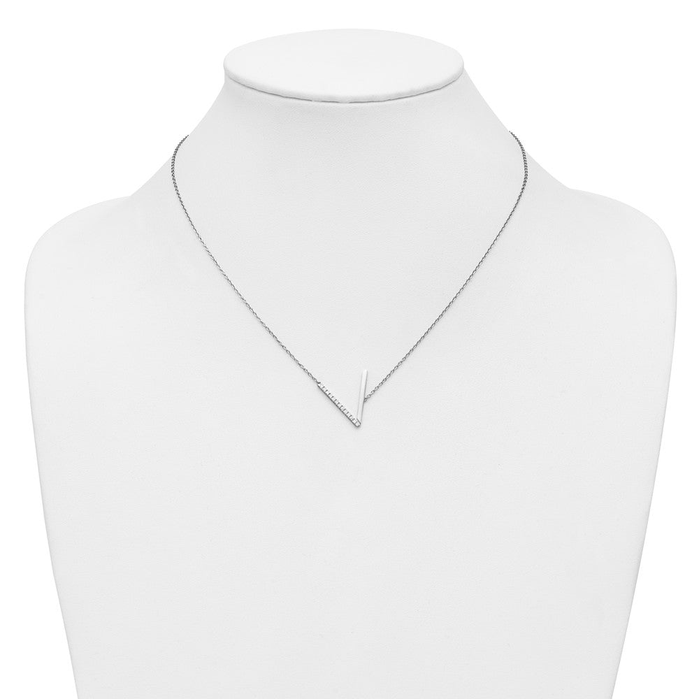14K White Gold Sideways Diamond Initial V Necklace