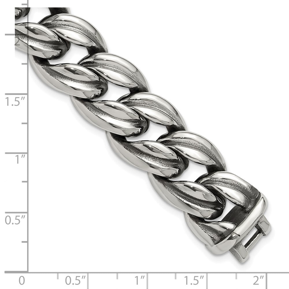 Chisel Stainless Steel Antiqued and Polished 8.5 inch Curb Link Bracelet 8.5 inches
