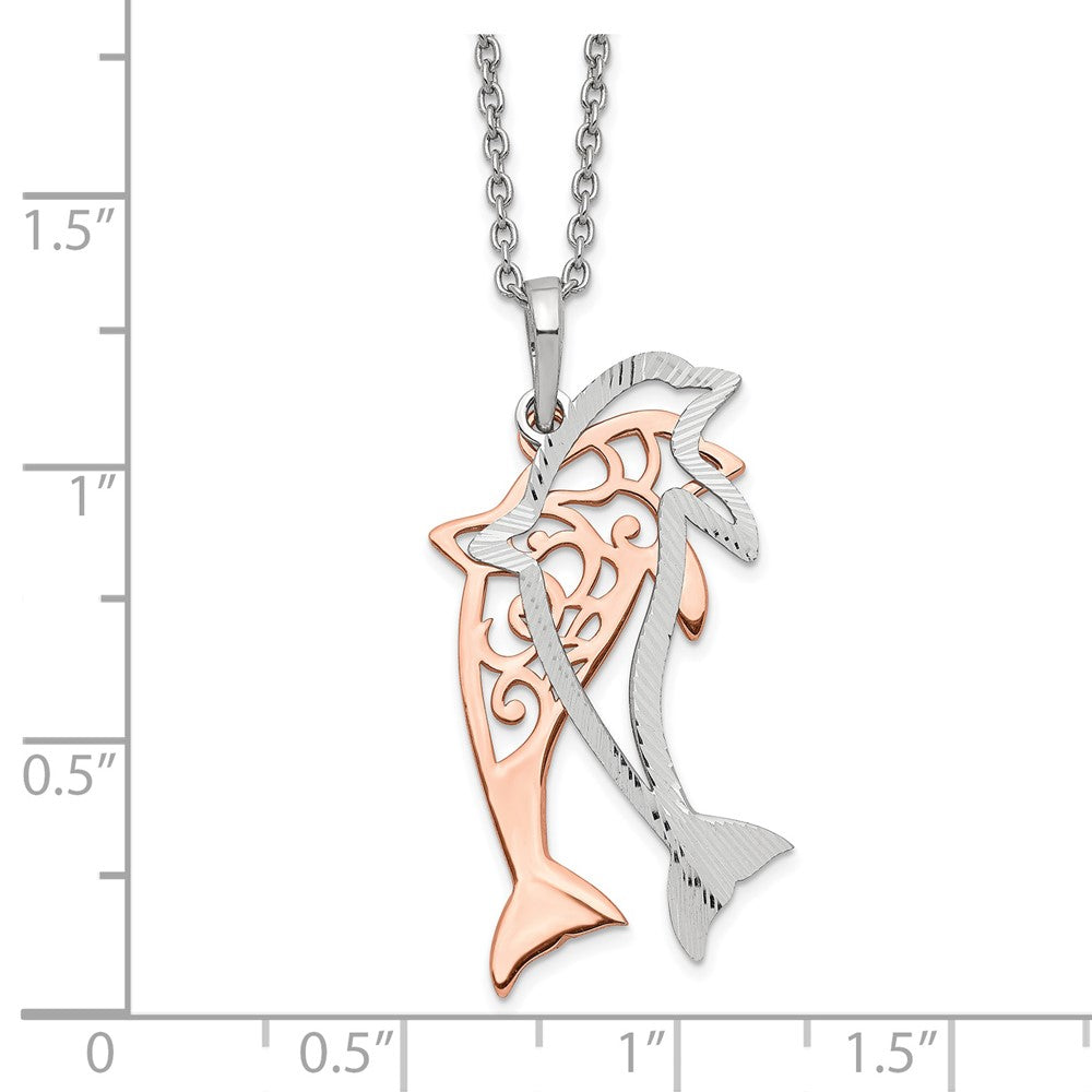 Sterling Silver Rose-tone Diamond-cut Dolphin w/ 2in ext. Necklace 16 Inches