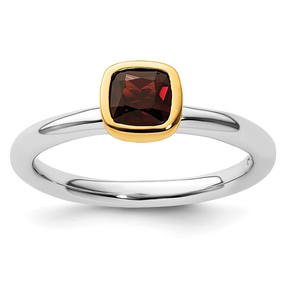 Sterling Silver Stackable Expressions w/Gold-plated Garnet Ring Size -7