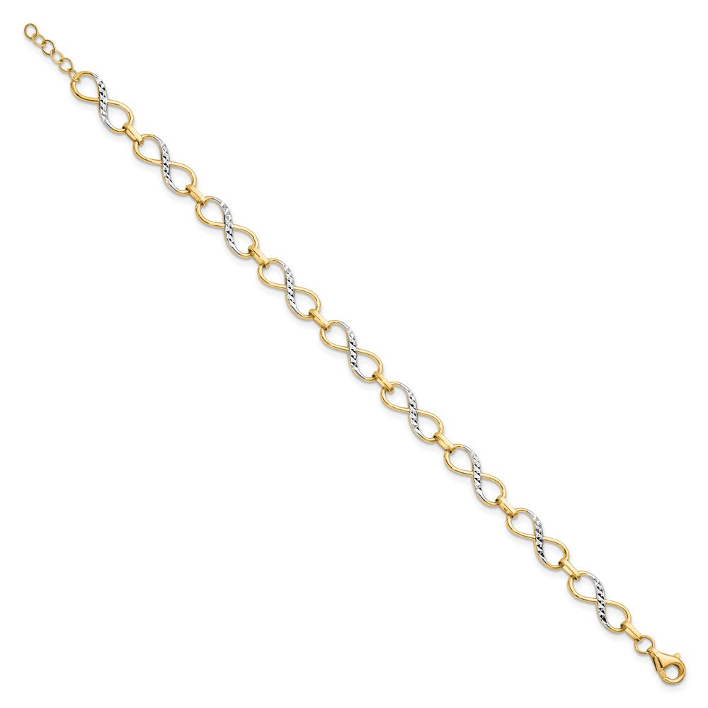 10K w/Rhodium D/C Infinity Fancy Bracelet 7.5  inches