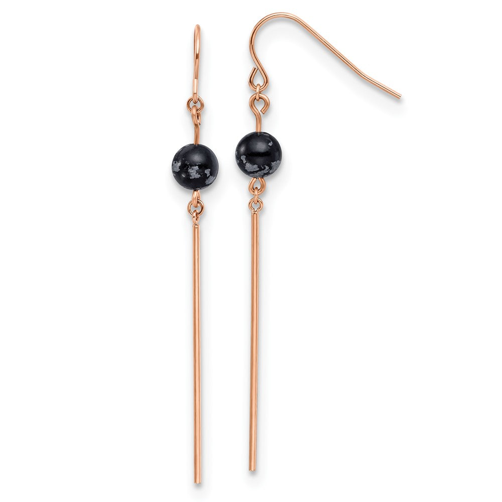 Stainless Steel Polished Rose IP-plated w/Snowflake Stone Dangle Earrings