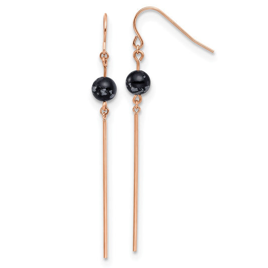Stainless Steel Polished Rose IP-plated w/Snowflake Stone Dangle Earrings