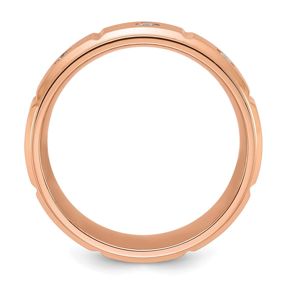 Chisel Titanium Brushed and Polished Rose IP-plated with CZ 8mm Band Size - 11