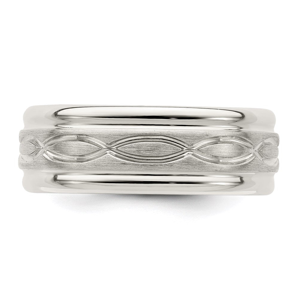 Sterling Silver 7mm Brushed Flat Intertwined Design Beveled Edge Fancy Band Size 7.5