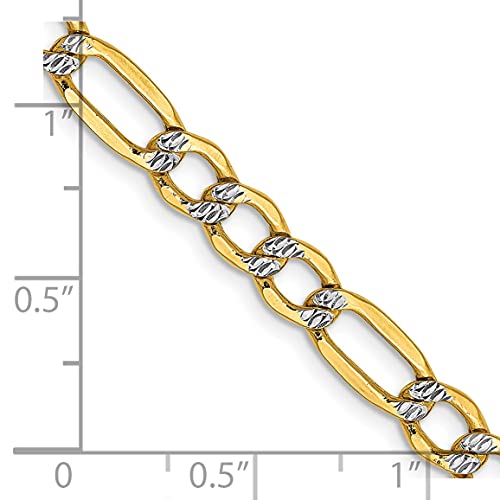 14K 22 inch 5.25mm Semi-Solid with Rhodium Pav‚ Figaro with Lobster Clasp Chain
