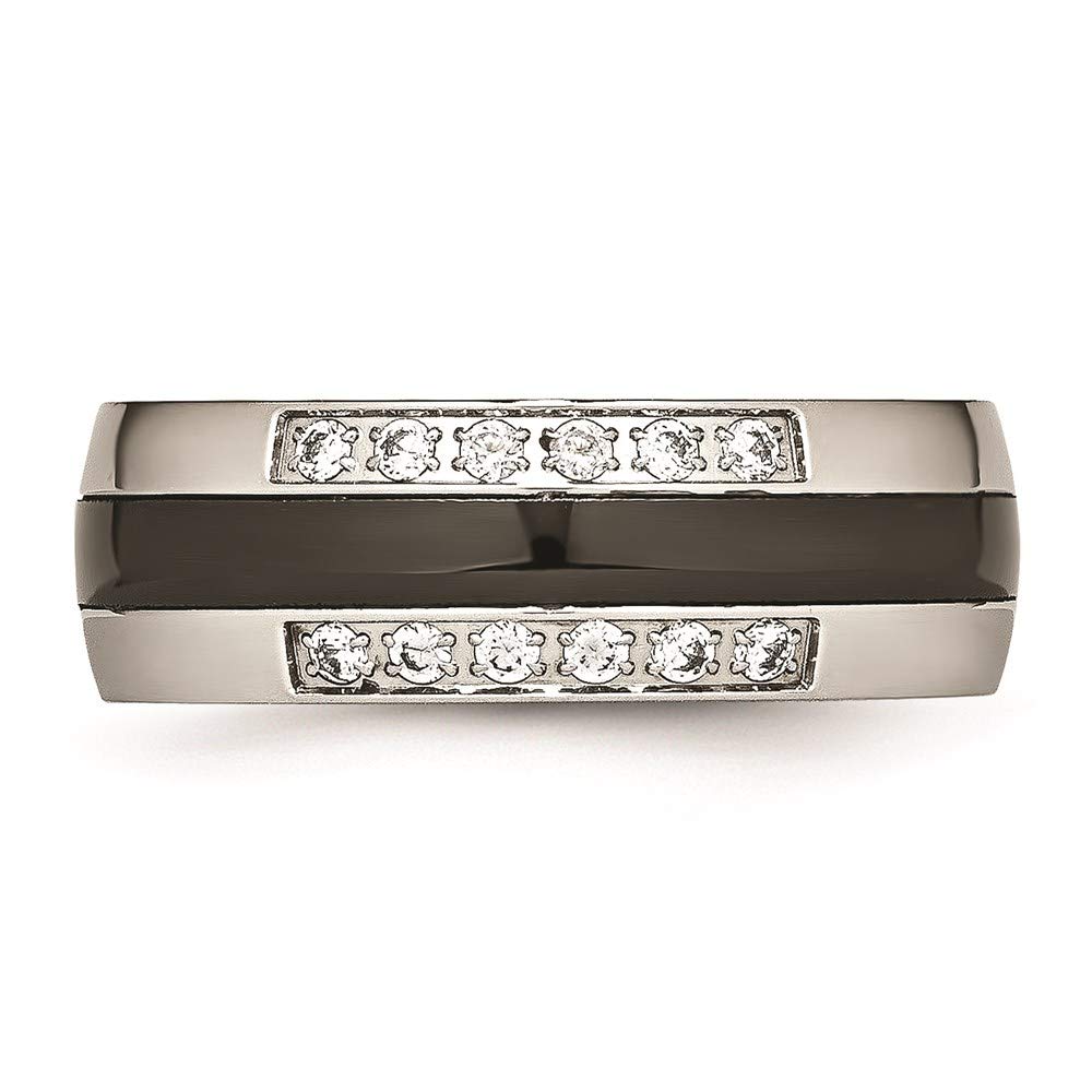 Stainless Steel Polished Black Ceramic CZ Ring Size - 6
