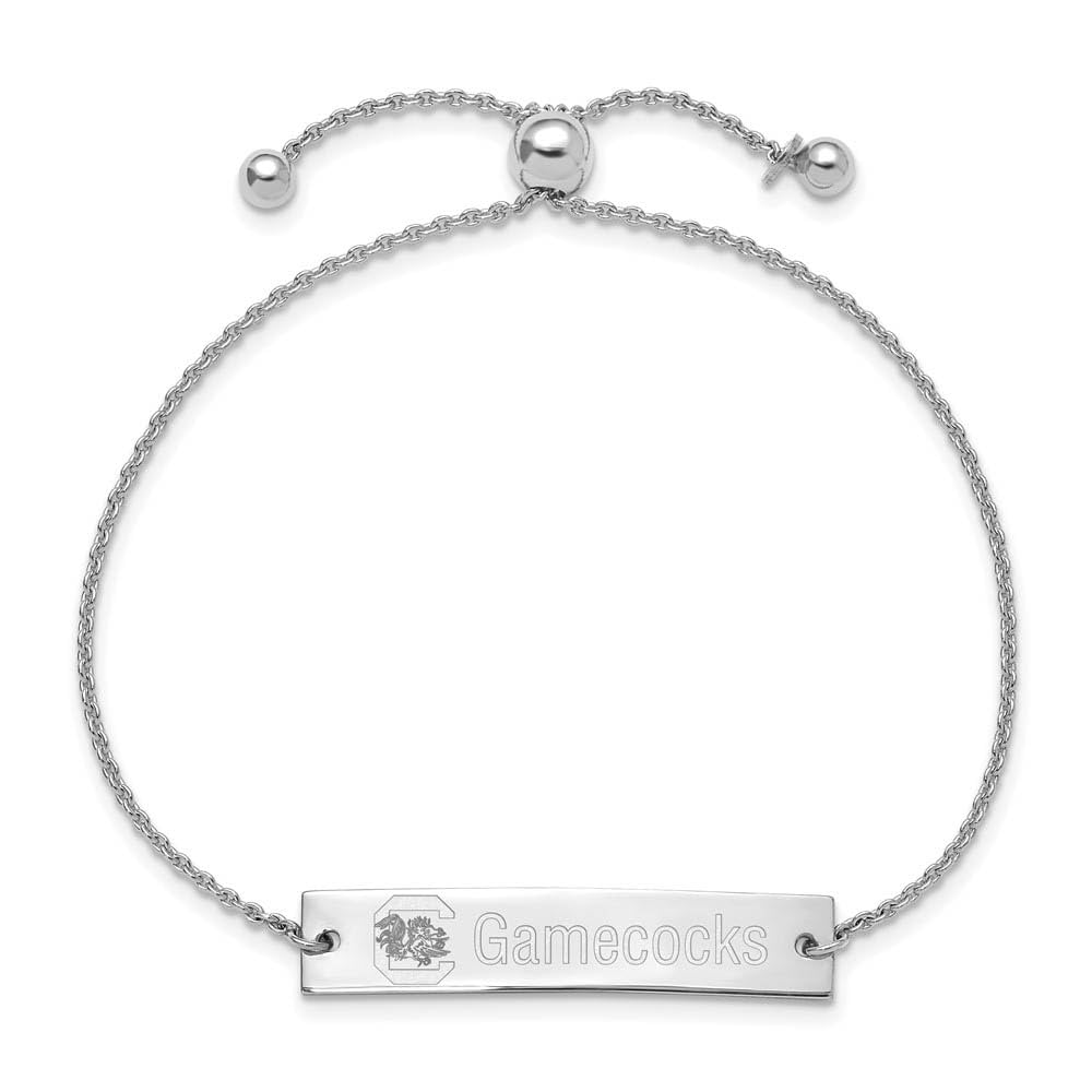 Sterling Silver Rhodium Plated S.C. Gamecocks Bar Adj Bracelet, 9 Inch