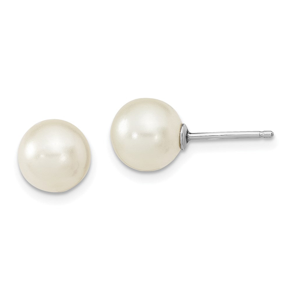 Sterling Silver Rh-pl 8-9mm Plum/Wht Imitat Shell Pearl Post 3 Earring Set