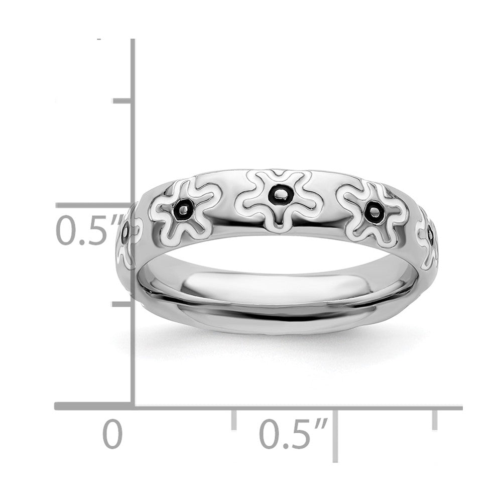 Sterling Silver Stackable Expressions Polished Enameled Flower Ring Size -7