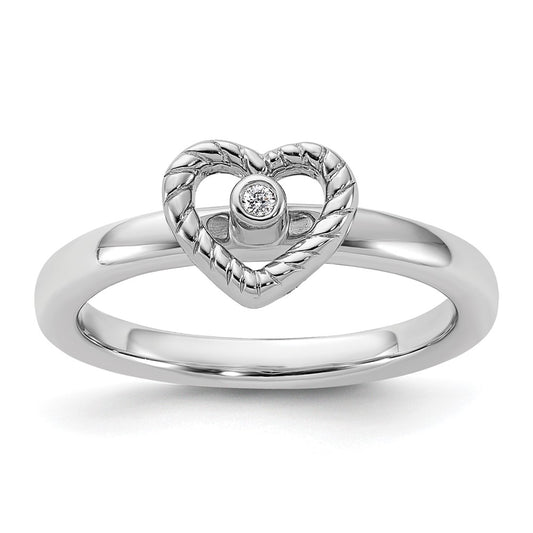 Sterling Silver Stackable Expressions Heart Diamond Ring Size -9