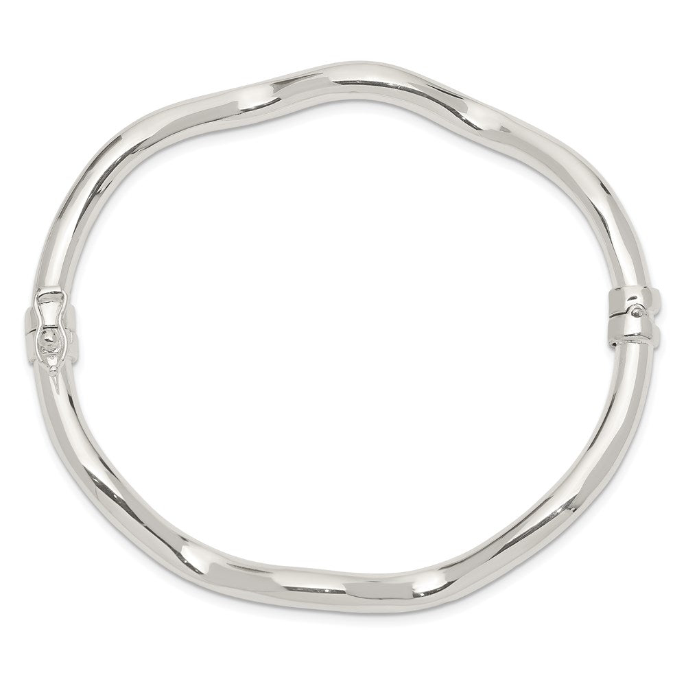 Sterling Silver Polished Wavy Hinged Bangle 7 inches