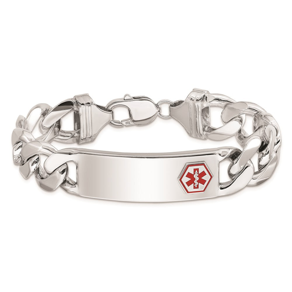 Sterling Silver Rhodium-plated Medical ID Curb Link Bracelet 8 inches