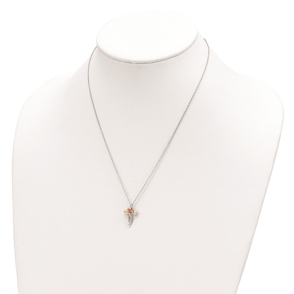 Landstrom's Mt. Rushmore Black Hills Sterling Silver 12K Gold Accents Floral Cross 18 inch Spring Ring Clasp Necklace 18 Inches