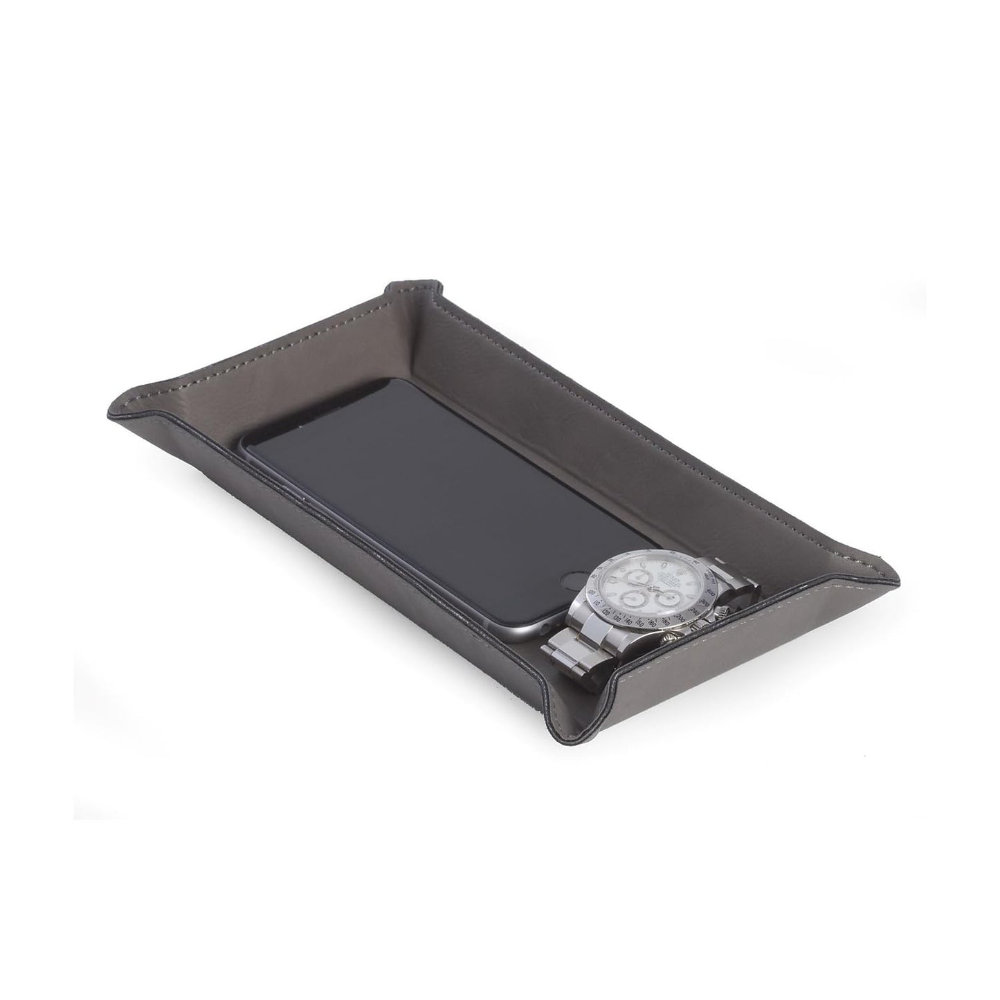 Bey-Berk International UC101G Leatherette Rectangular Valet Tray, Grey