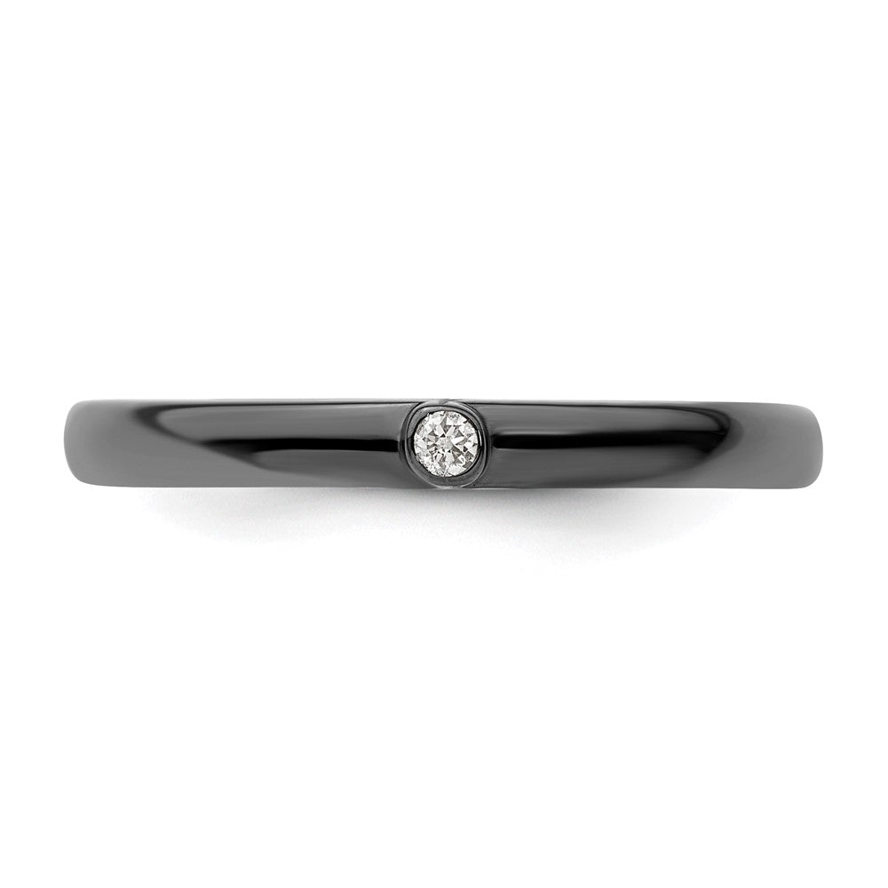 Sterling Silver Stackable Expressions Polished Half White/Black Dia Ring Size -7