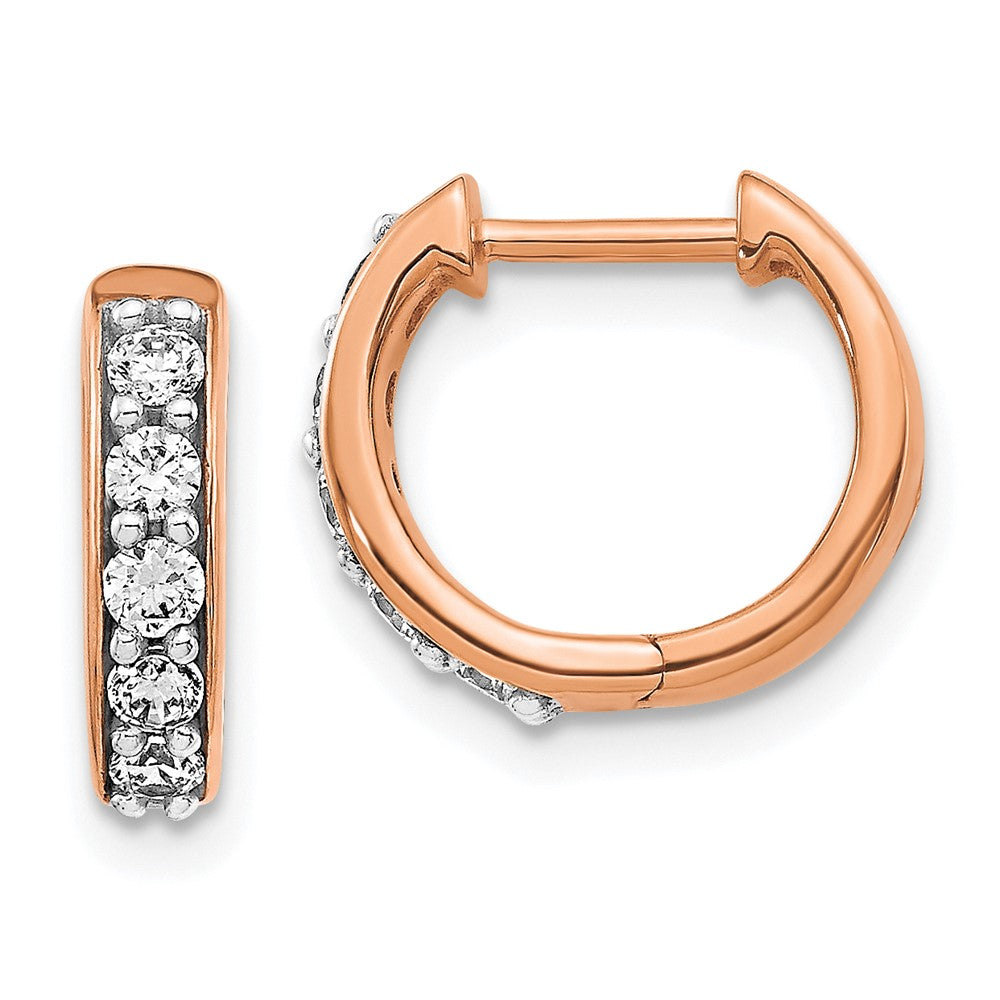 14K Rose Gold Diamond Hinged Hoop Earrings