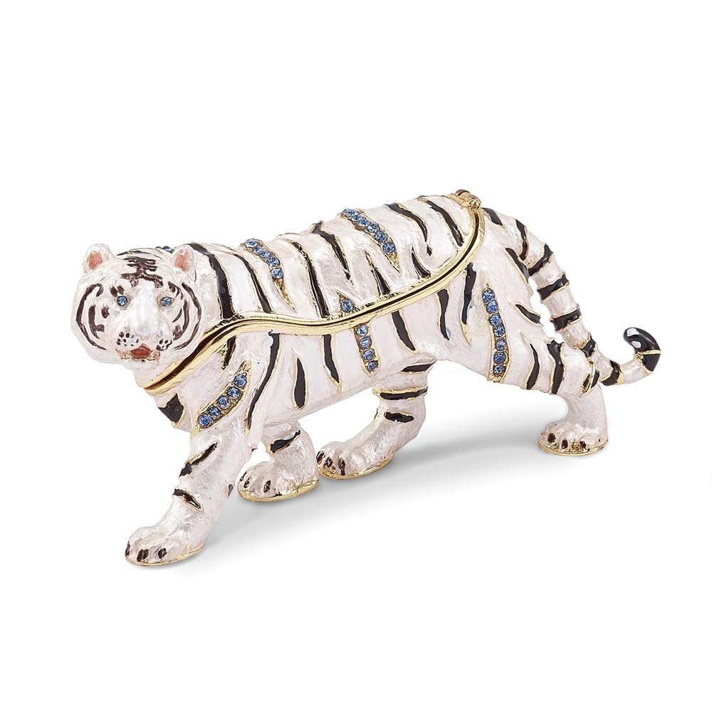 Luxury Giftware by Jere White Bengal Tiger Pewter, Enamel and Swarovski Crystals Trinket Box