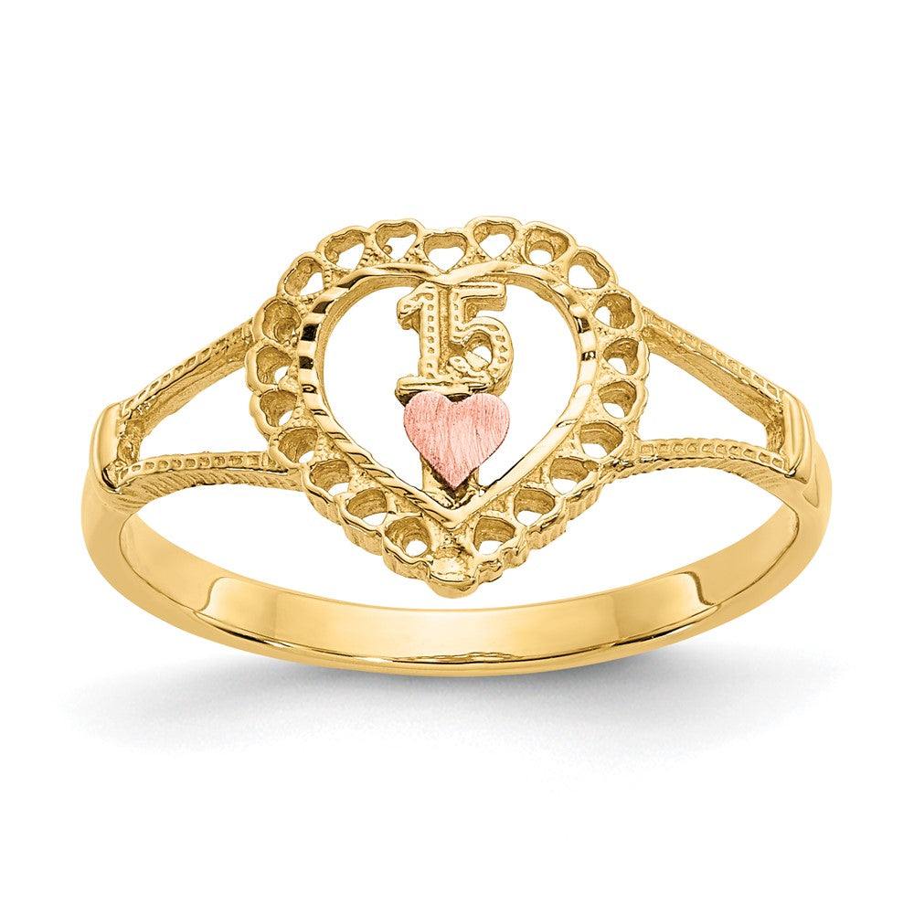 14K Two-tone 15 Heart Ring Size 6