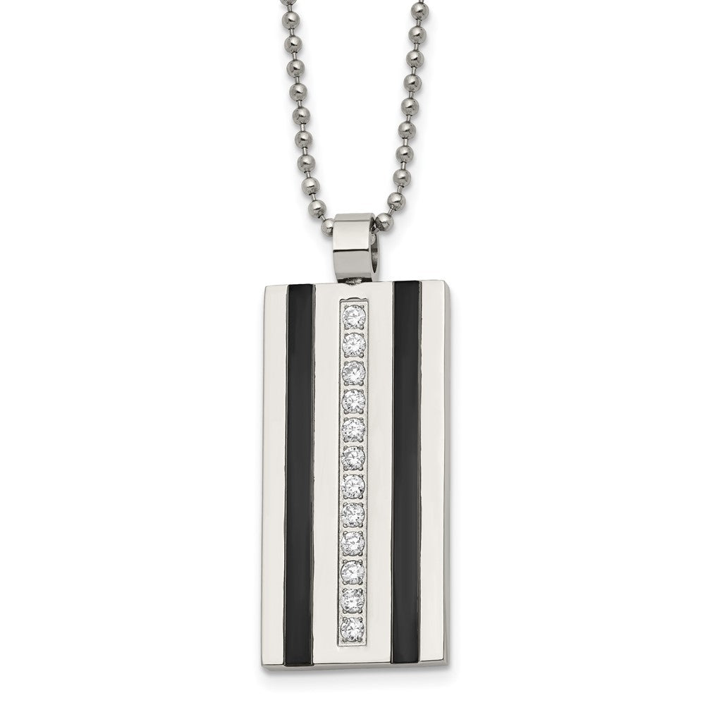 Stainless Steel Polished Black IP-plated w/CZ 20in Necklace