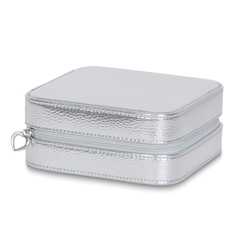 Metallic Silver Vegan Leather Multiple Compartment Travel Jewelry Case