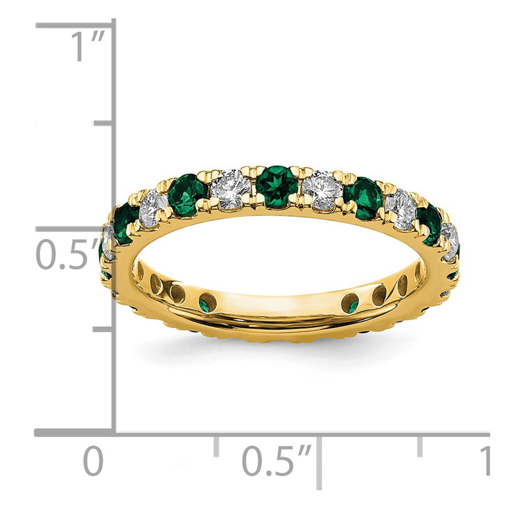 14k 7/8 carat Lab Grown Diamond VS/SI+ G+ and Lab Created Emerald Size 8.5 Eternity Band
