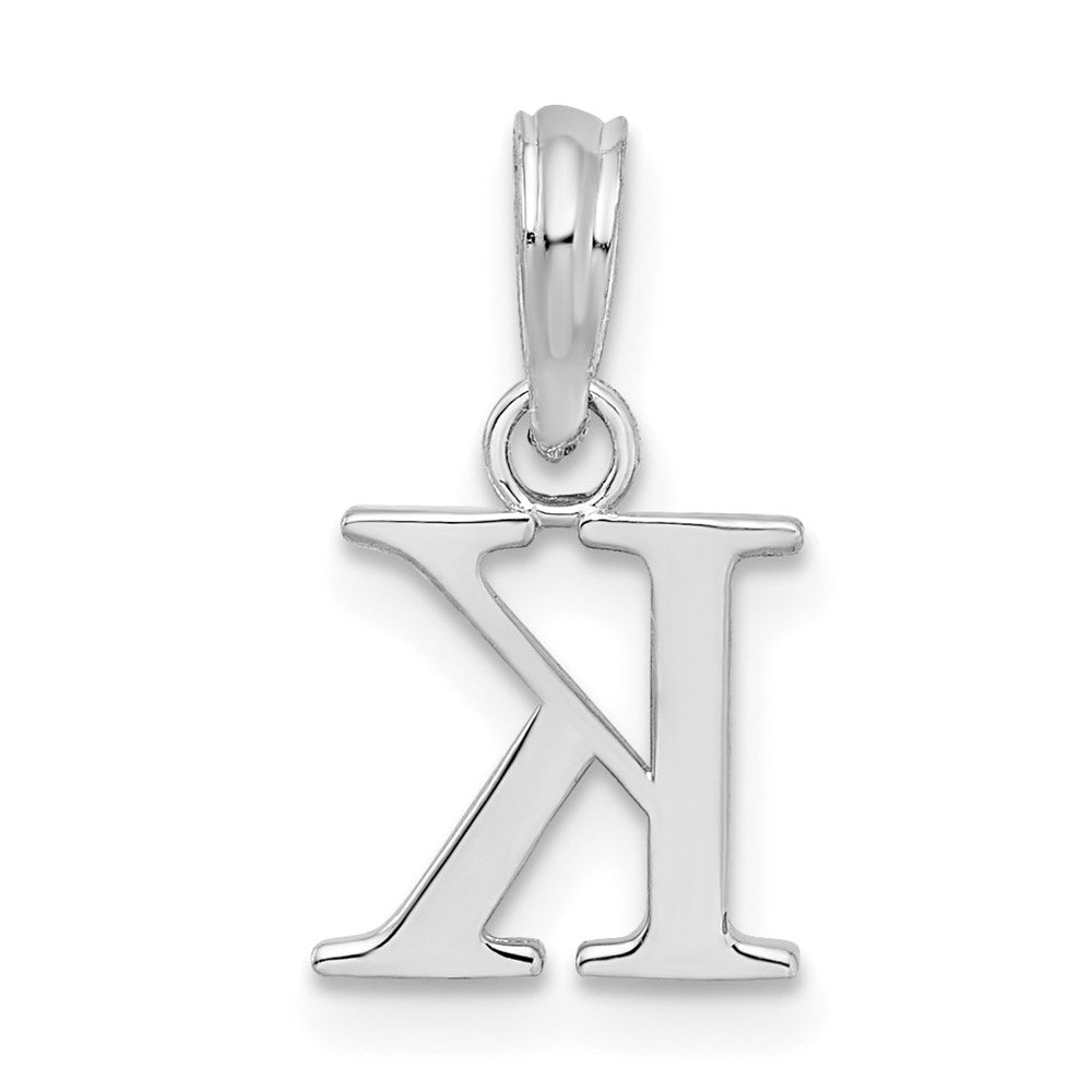 Sterling Silver Rhodium-plated Polished Block Initial -K- Pendant