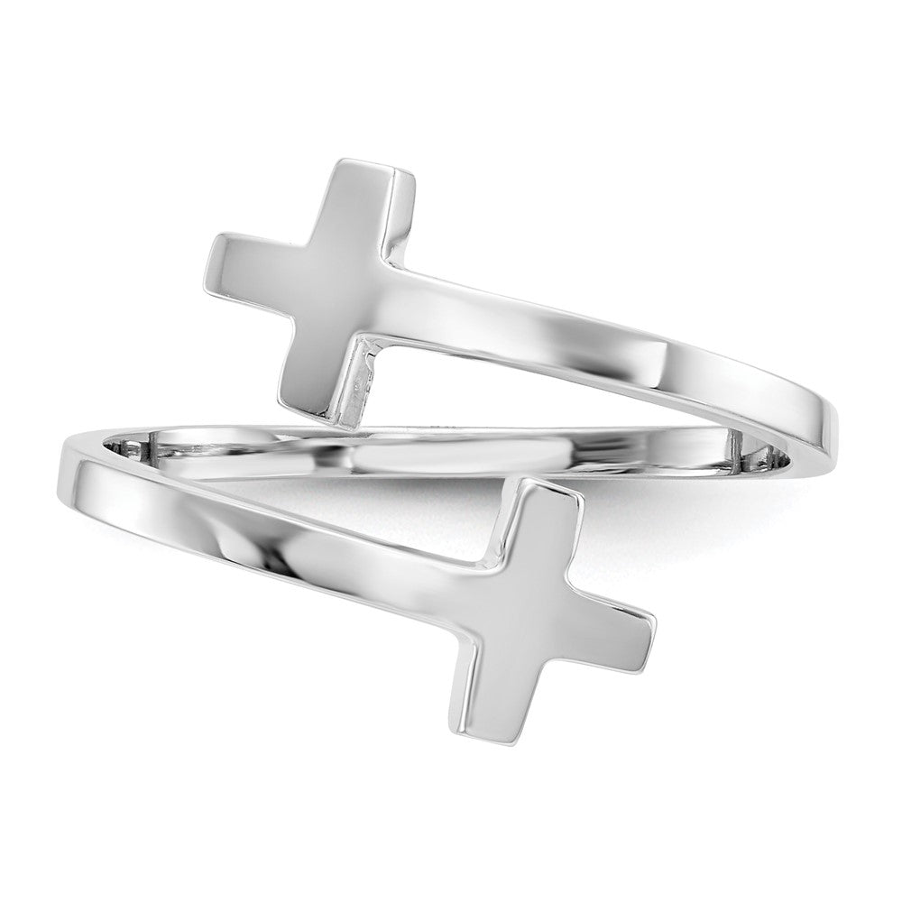 14k White Gold Polished Double Cross Ring Size 7