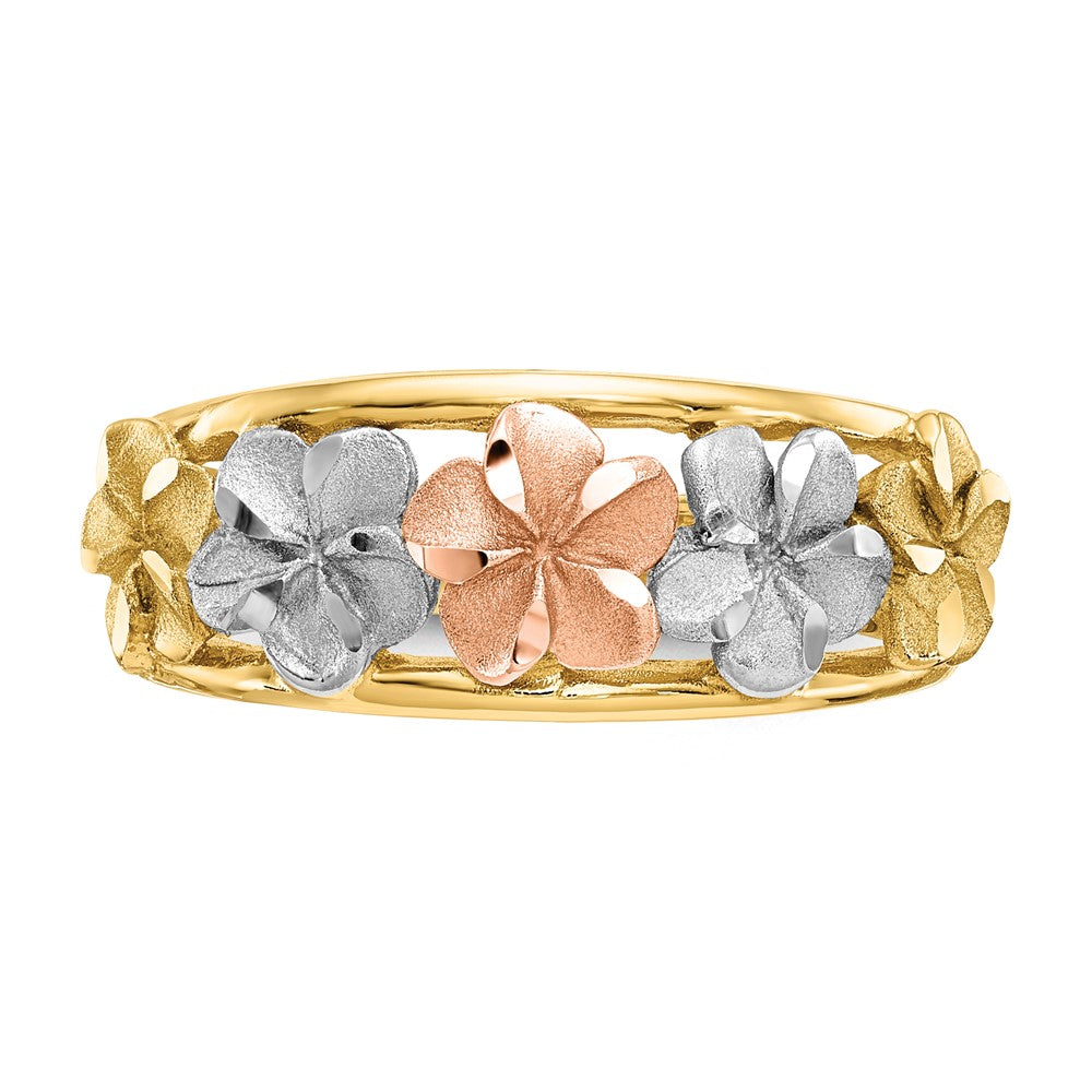 14k Two-Tone & Rhodium Satin/Polished D/C Flower Ring Size 7