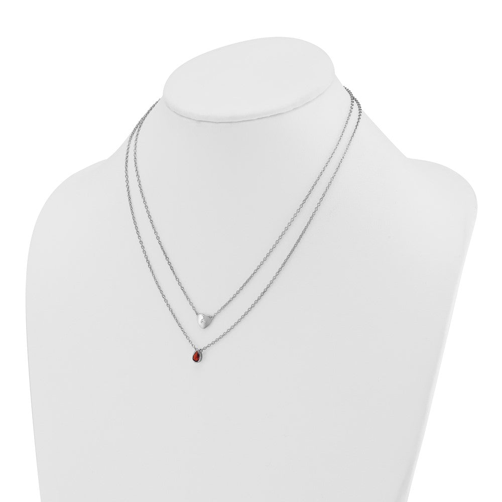 White Ice Sterling Silver Rhodium-plated 18inch Diamond Heart and Garnet Teardrop Necklace plus 2 inch Extender