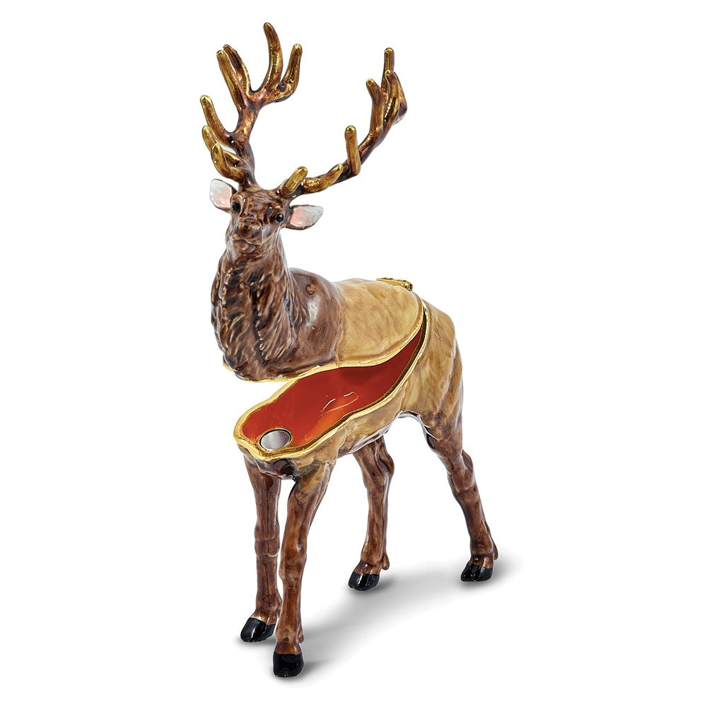 Luxury Giftware by Jere Bejeweled ELK AMINO Elk Trinket Box with Matching 18 inch Necklace