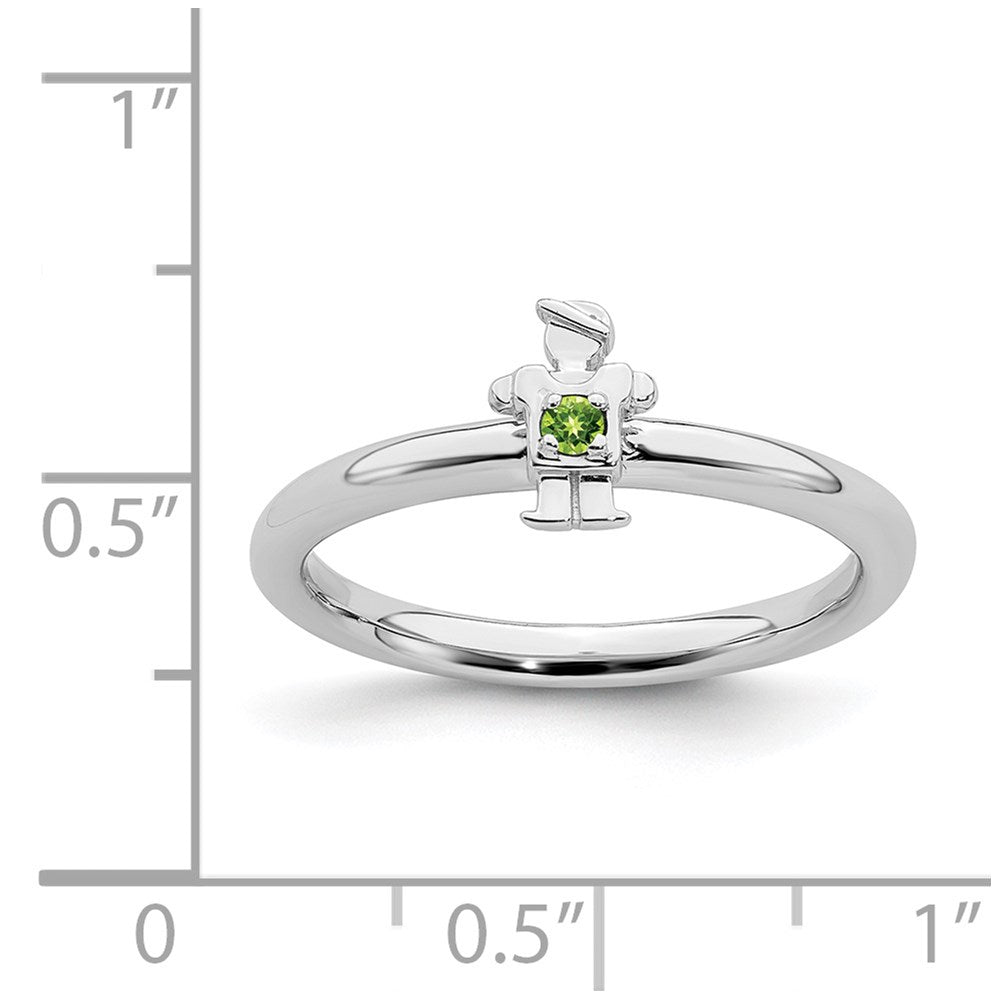 Sterling Silver Stackable Expressions Rhodium Peridot Boy Ring