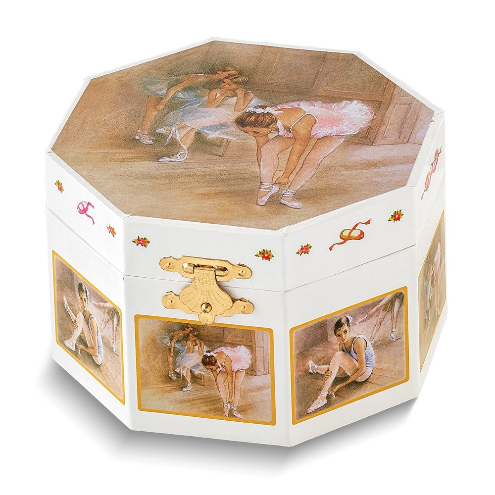 Children's Ballet Themed Graphic Wrap with Mirror and Twirling Ballerina Octagonal Music Box (Plays Swan Lake)