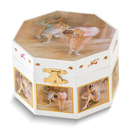 Children's Ballet Themed Graphic Wrap with Mirror and Twirling Ballerina Octagonal Music Box (Plays Swan Lake)