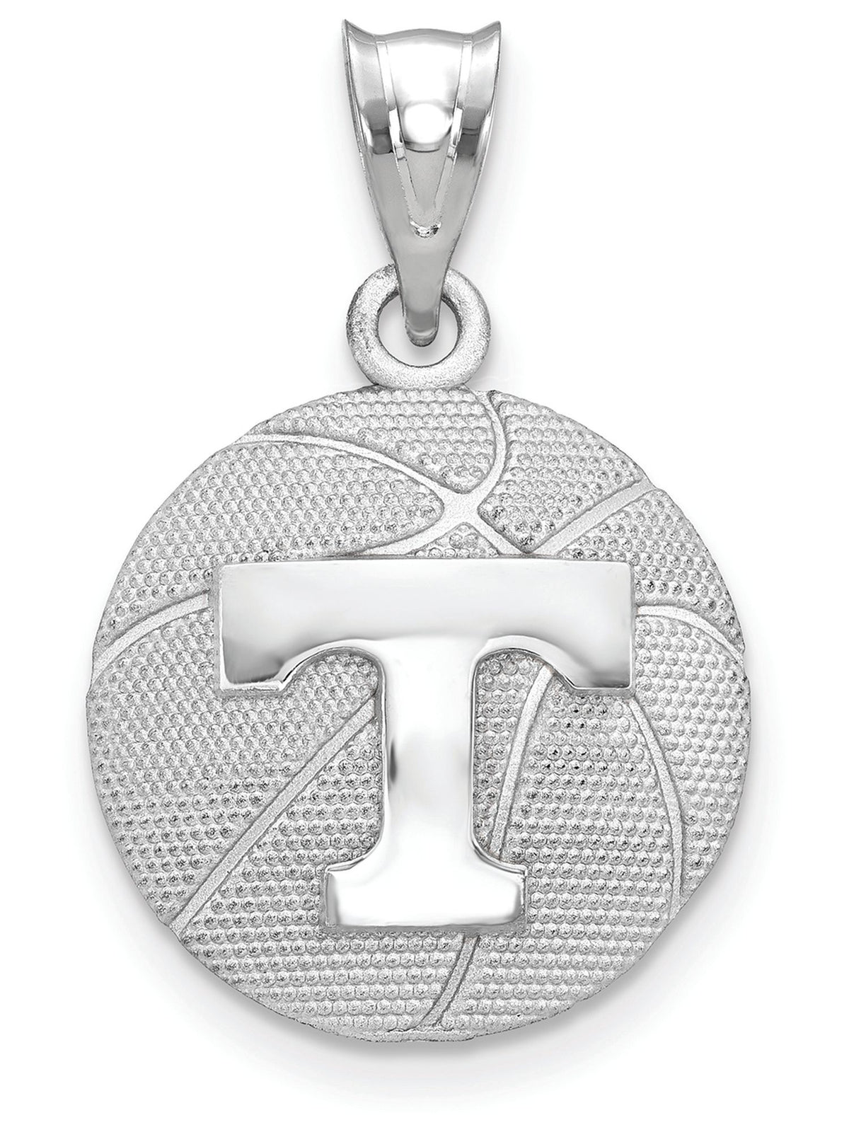 Sterling Silver Rhodium-plated LogoArt University of Tennessee Letter T Basketball Pendant QSS507UTN