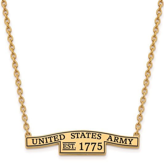 SS 14k Yellow Gold Plated U.S. Army Epoxy SM Bar Necklace, 18in