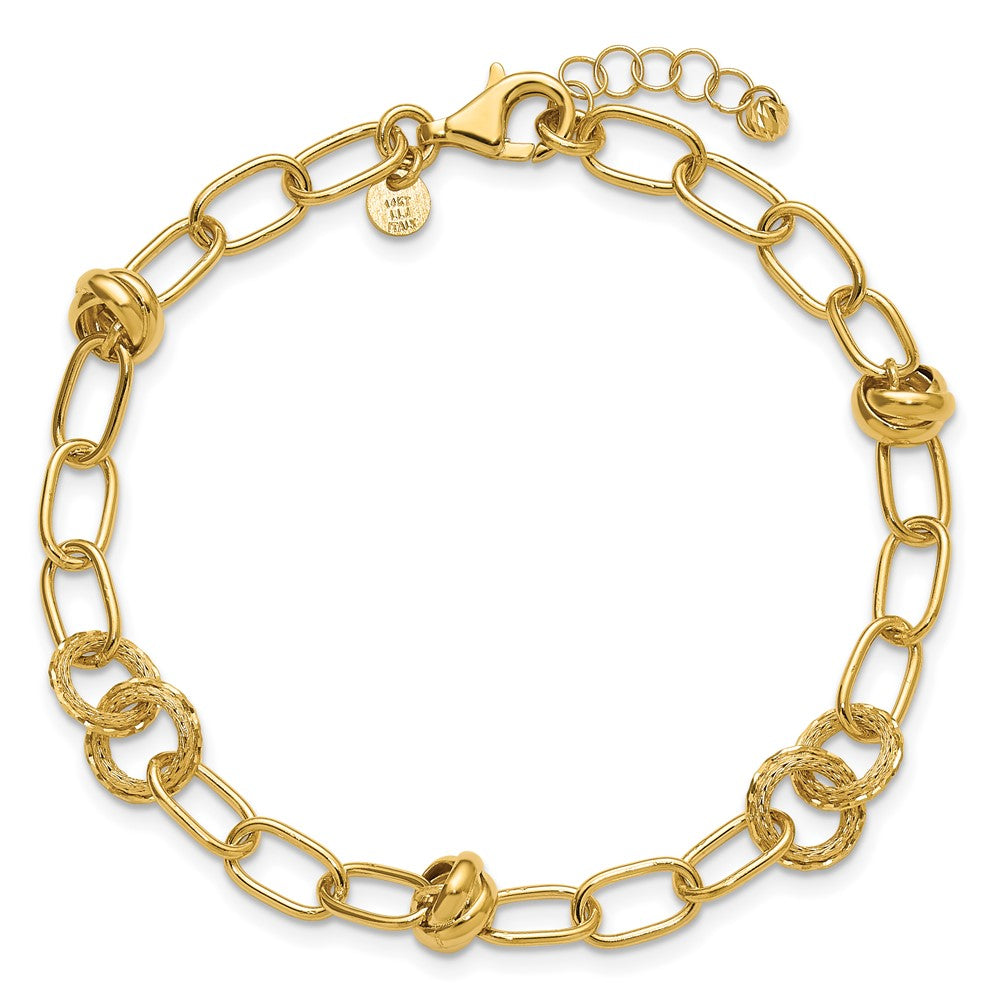 14K  Polished/Texture/Dia-cut Fancy w/.75in Ext. Bracelet 8  inches