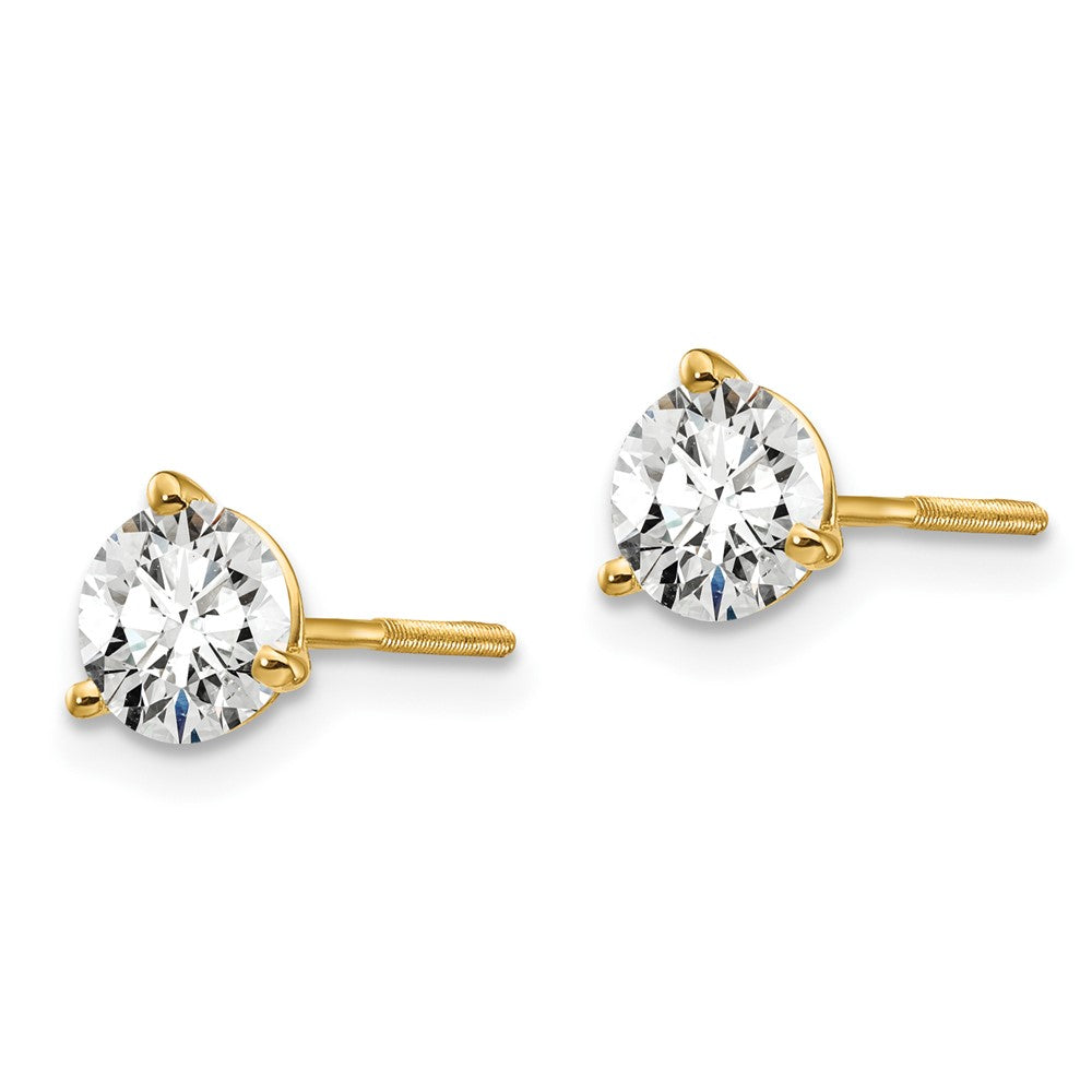 14k Yellow Gold 1 ctw Lab Grown Diamond VS/SI+ G+ Round 3 Prong Heavy Wt. Screwback Stud Earrings