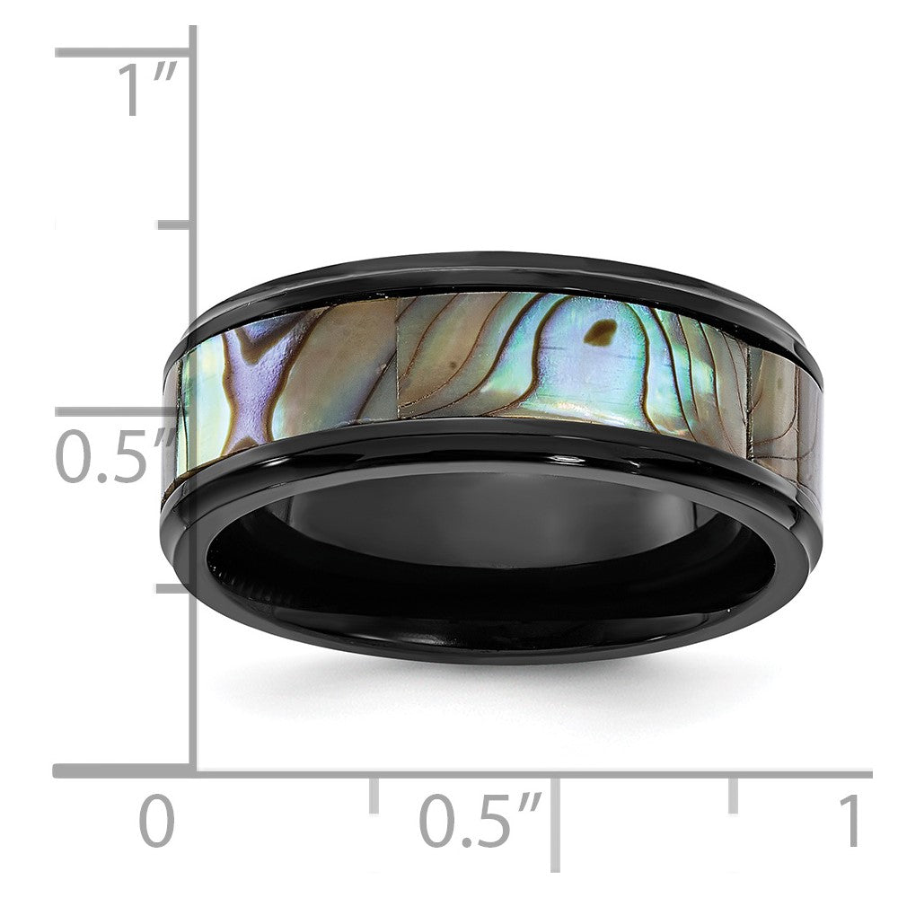 Titamium Black IP-plated Mother of Pearl Inlay 8mm Band Size - 11.5