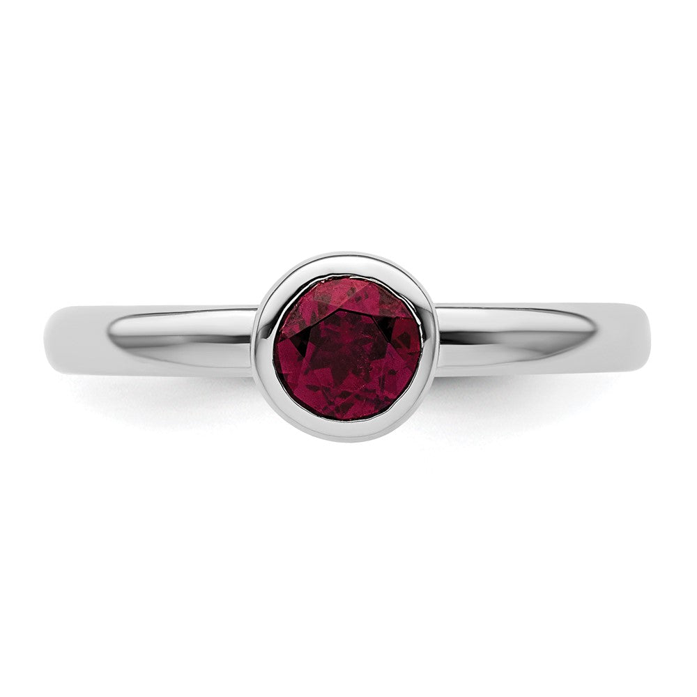 SS Stackable Expressions Low 5mm Round Rhodolite Garnet Ring Size -10