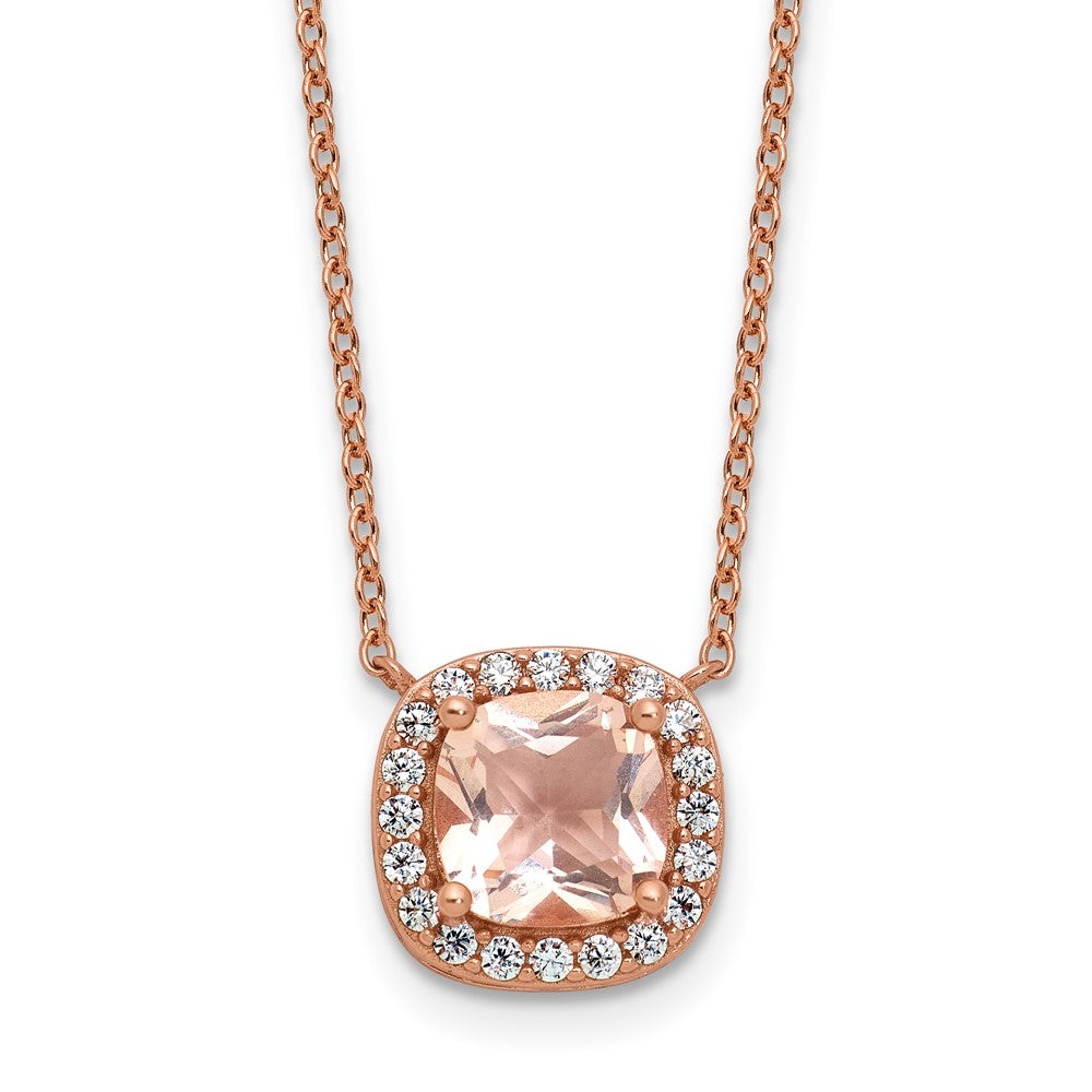 Cheryl M Sterling Silver Rose Gold-plated Polished CZ and Pink Glass Halo Necklace 18 Inches