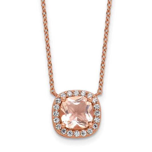 Cheryl M Sterling Silver Rose Gold-plated Polished CZ and Pink Glass Halo Necklace 18 Inches