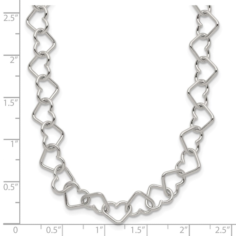 Sterling Silver 18inch Polished Fancy Heart Link Necklace